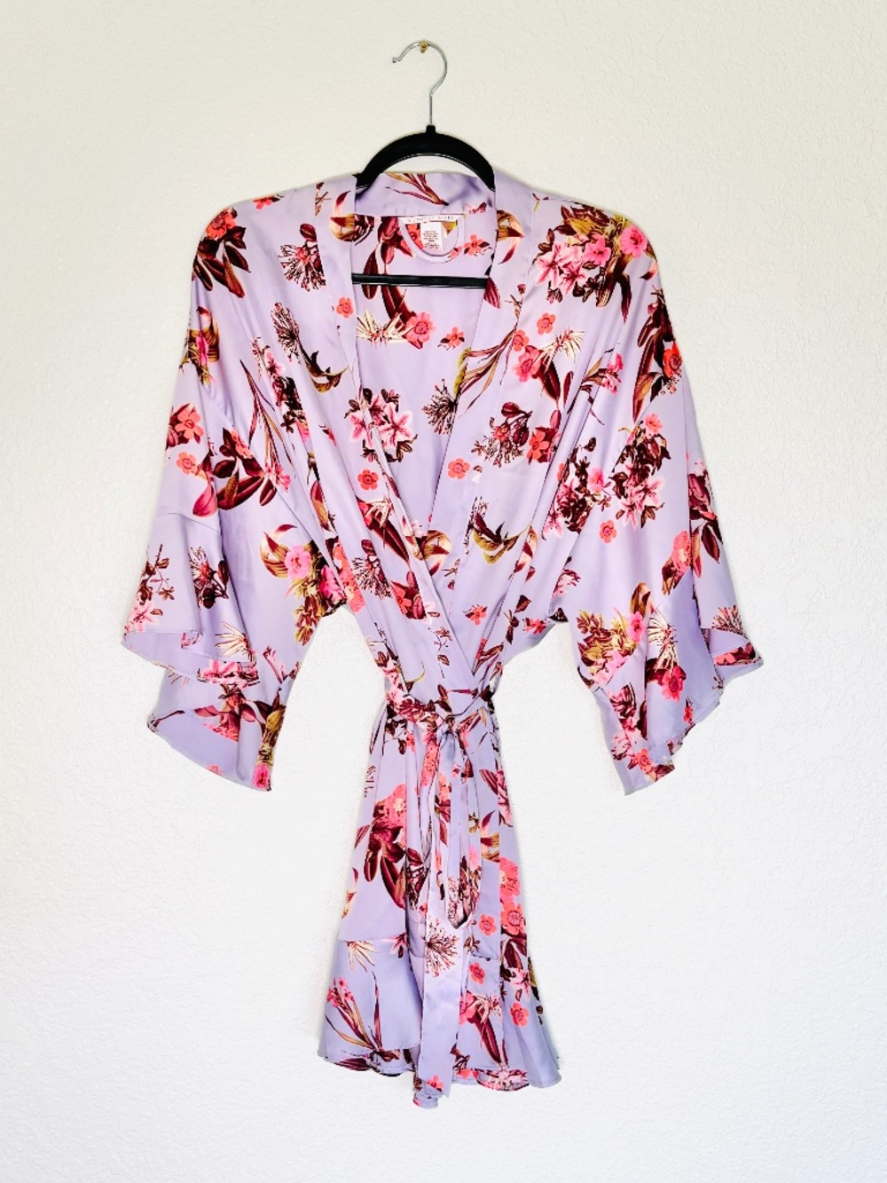Victoria's Secret Kimono Robe Womens L Lavender Honeymoon Fall Floral Leaf Print